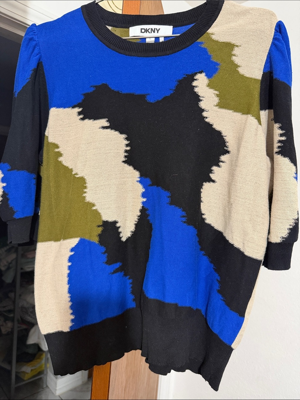 DKNY Colorblock Crewneck Sweater - Blue, Black, Cream, Olive